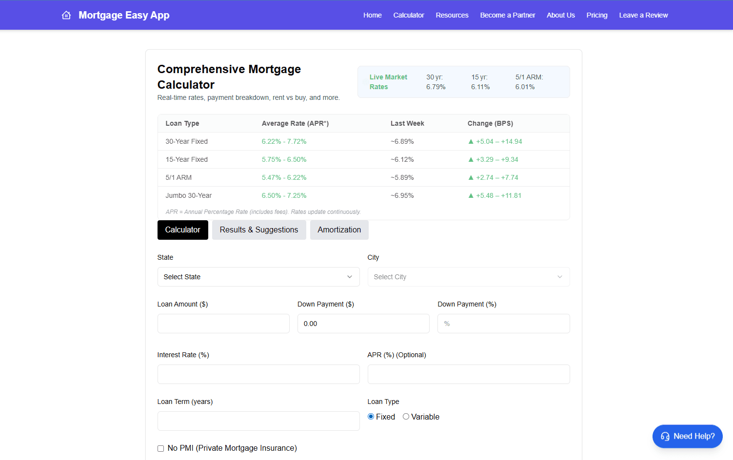 Mortgage Easy affordability calculator interface
