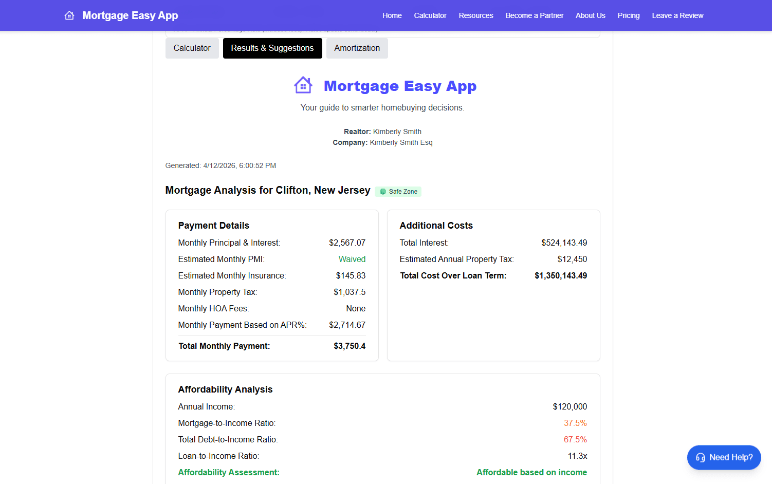 Mortgage Easy city safety and partner insights screen