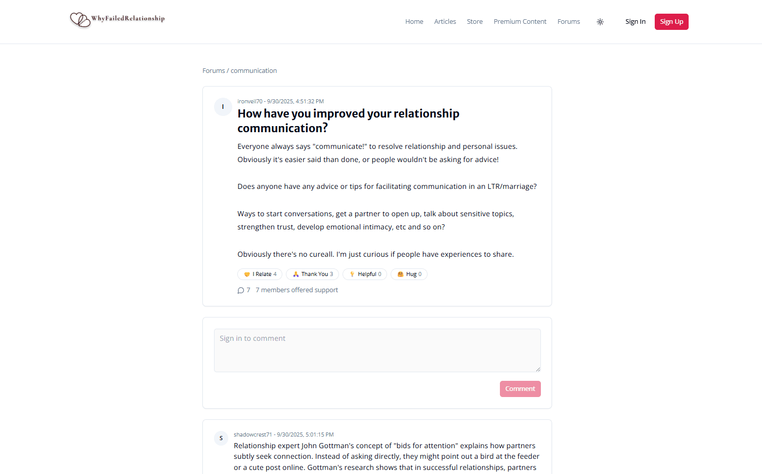 WhyFailedRelationship forum and community interaction design